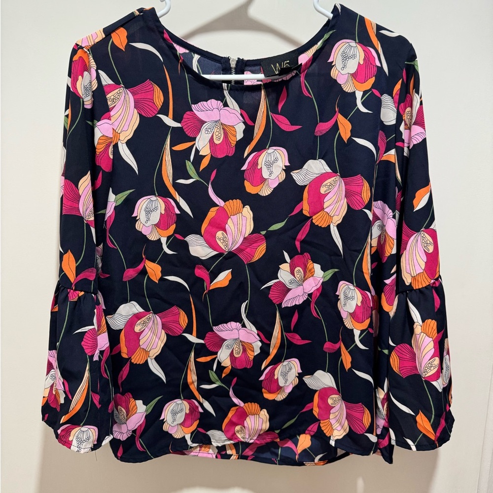 W5 Navy Floral Blouse with Pink and Orange size Large